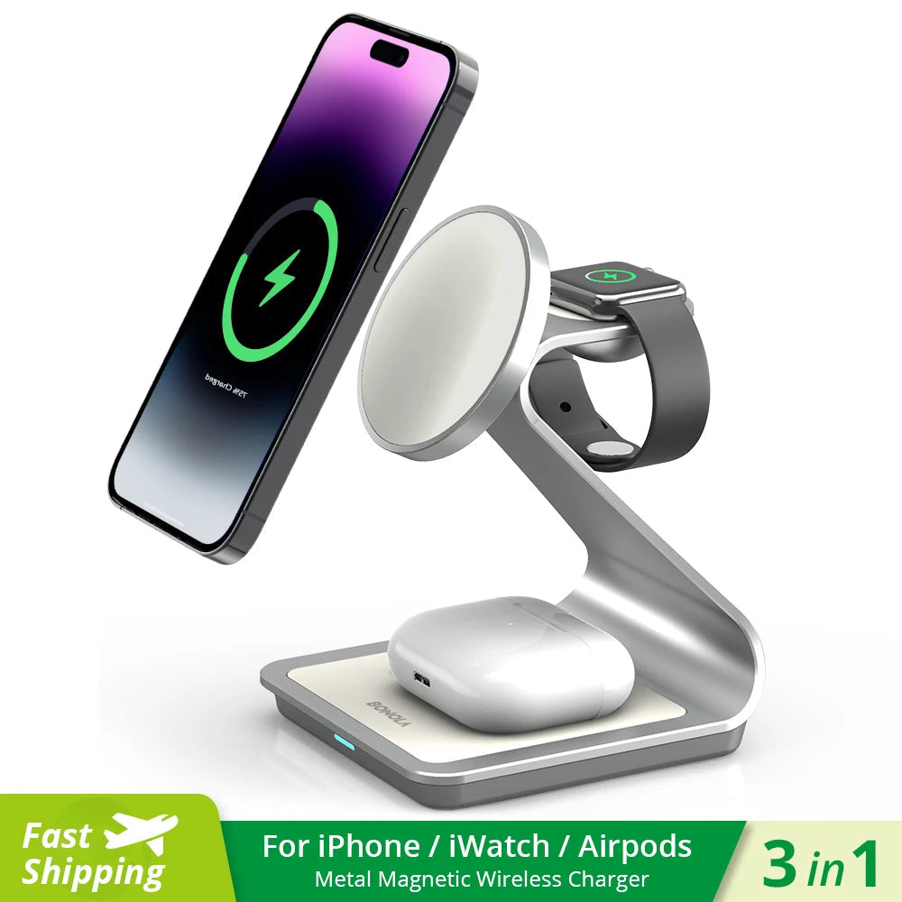 BONOLA 3 in 1 Wireless Charger for iPhone 17/16/15/13/14/12 30W Wireless Charging Station for Apple Watch/AirPods Pro