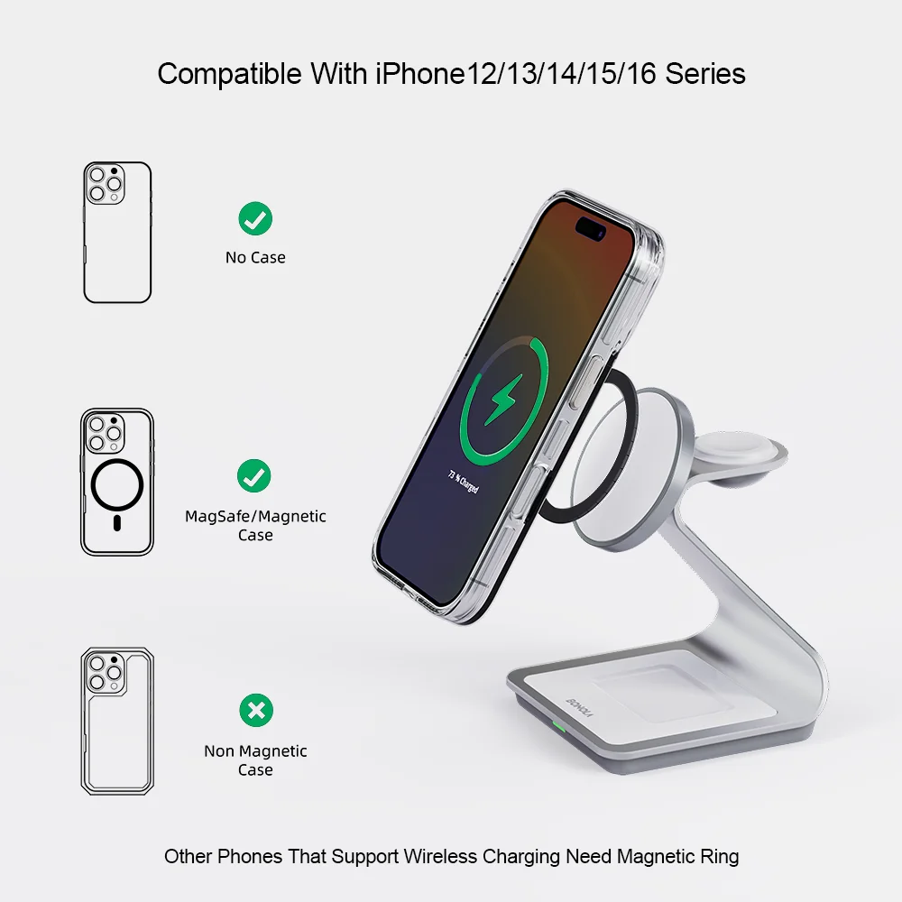 BONOLA 3 in 1 Wireless Charger for iPhone 17/16/15/13/14/12 30W Wireless Charging Station for Apple Watch/AirPods Pro